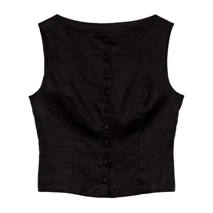 Dame Crop-Top med dekorativ knaplukning og kvalitetsbomulds kvalitet Stilla