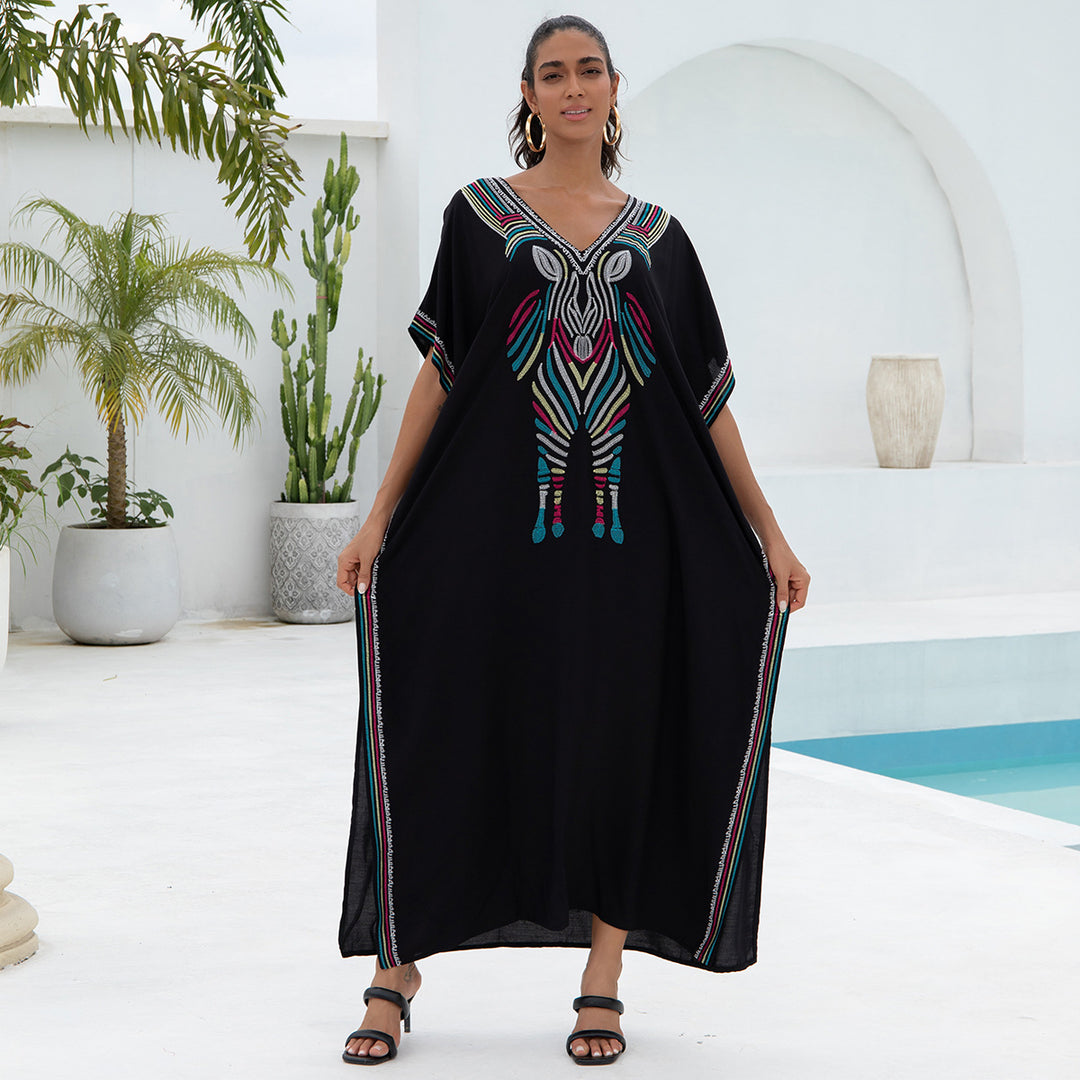 Dame Kaftan med kunstnerisk elefantmotiv og blød viskosestof Stilla