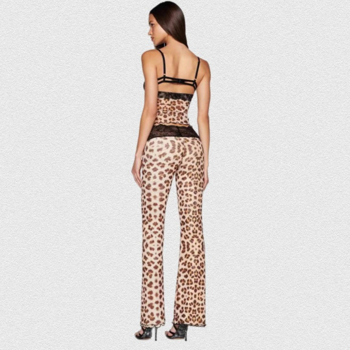 Dame leggings sæt med forførende spidse detaljer og moderne leopardprint Stilla