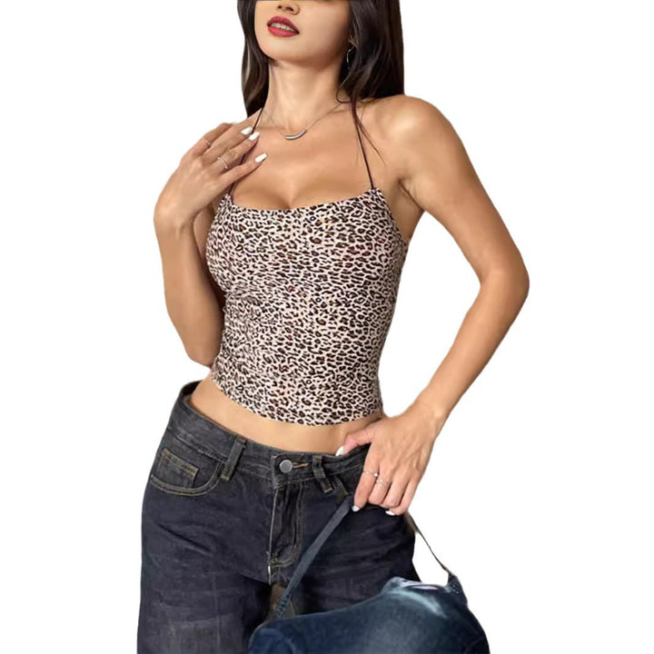 Dame Crop-top med dyreprint og fine stropper Skovae