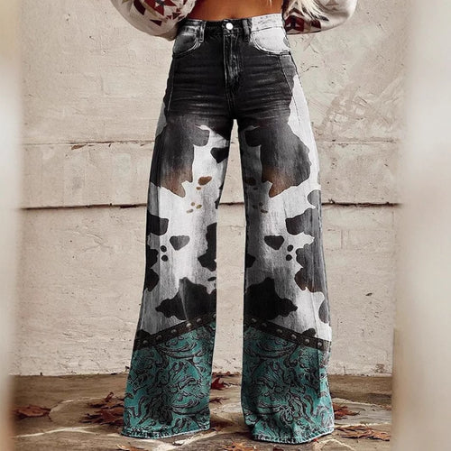 Dame brede jeans med unikt københavnmønster og elegant kant Stilla