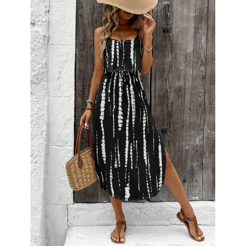 Femme Tribal Print Maxi Kjole med justerbare stropper Stilla