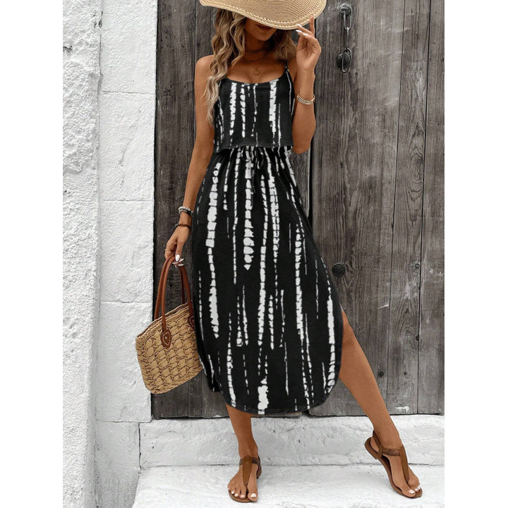 Femme Tribal Print Maxi Kjole med justerbare stropper Stilla