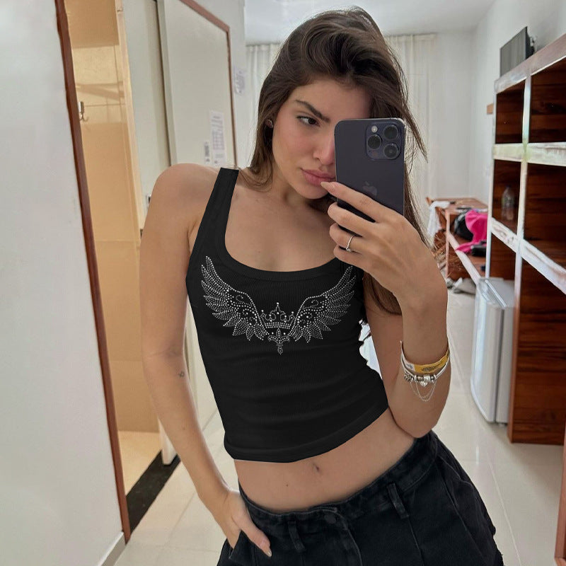 Dame Crop-Top med glitrende vinge-motiv og figurformende snit Stilla