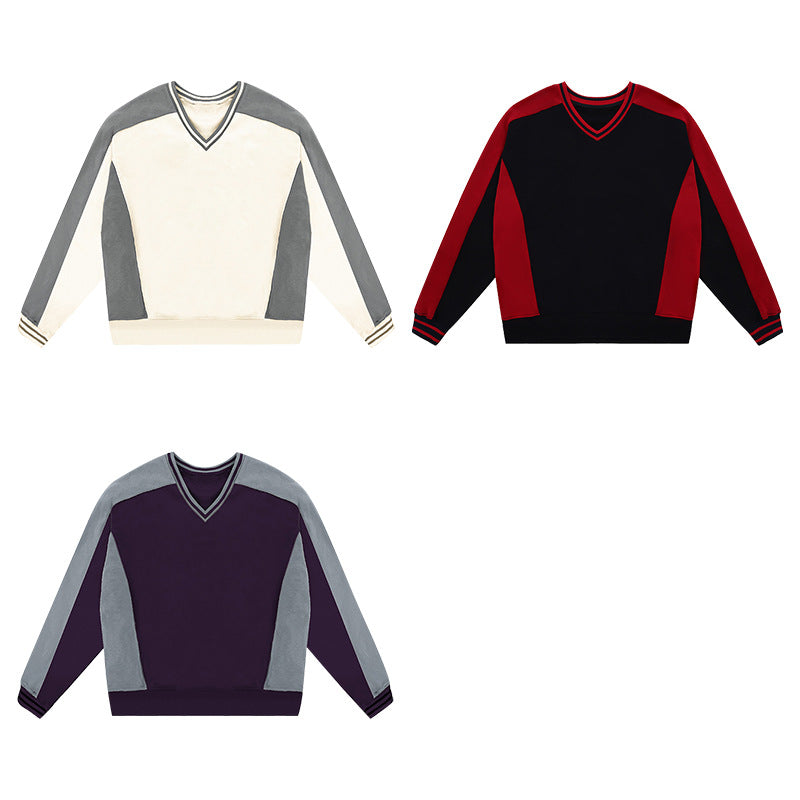 Dame V-udskæring Farveblok Pullover Sweatshirt Stilla