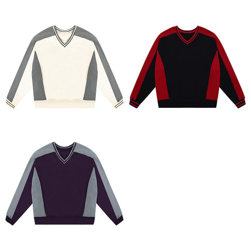 Dame V-udskæring Farveblok Pullover Sweatshirt Stilla