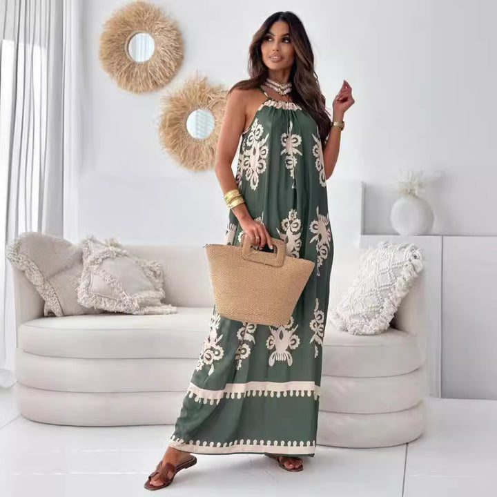 Dame Bohemian-inspireret Maxikjole med justerbar Halterneck Stilla