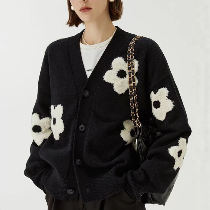 Femme Struktureret Blomsterstrikket Cardigan Stilla