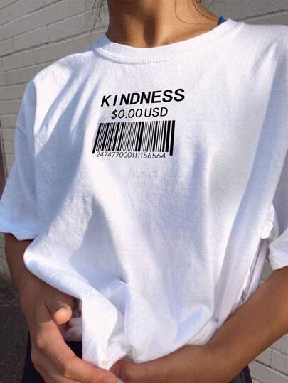 Dame T-Shirt med kreativt stregkode-design Skovae