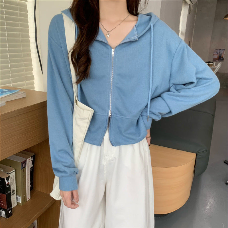 Dame Zip-Up Hættetrøje Crop Sweatshirt med Kængurulommer Stilla