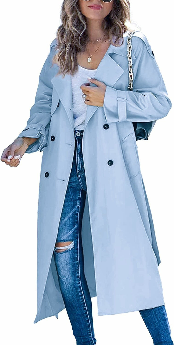 Dame Klassiker Trenchcoat med talje bælte og dybe lommer Stilla