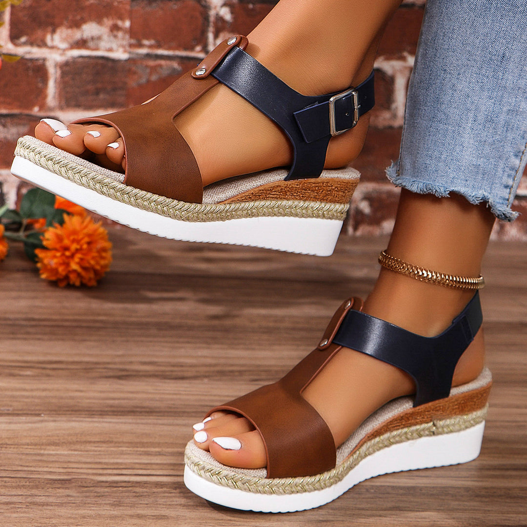 Dame Wedge-sandaler med justerbar rem og jute-optisk sål Stilla