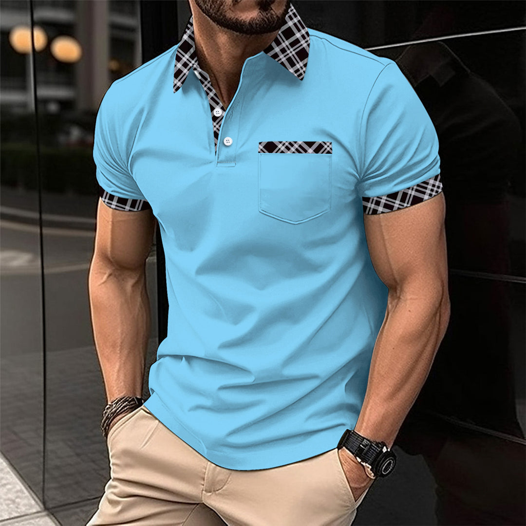 Herre moderne polo shirt med ternet krave og brystlomme Stilla