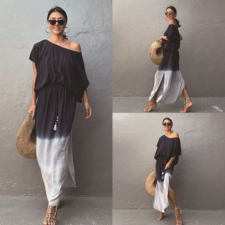 Dame Luftig Kaftan Kjole med asymmetrisk Udsnit og Bindebånd Stilla