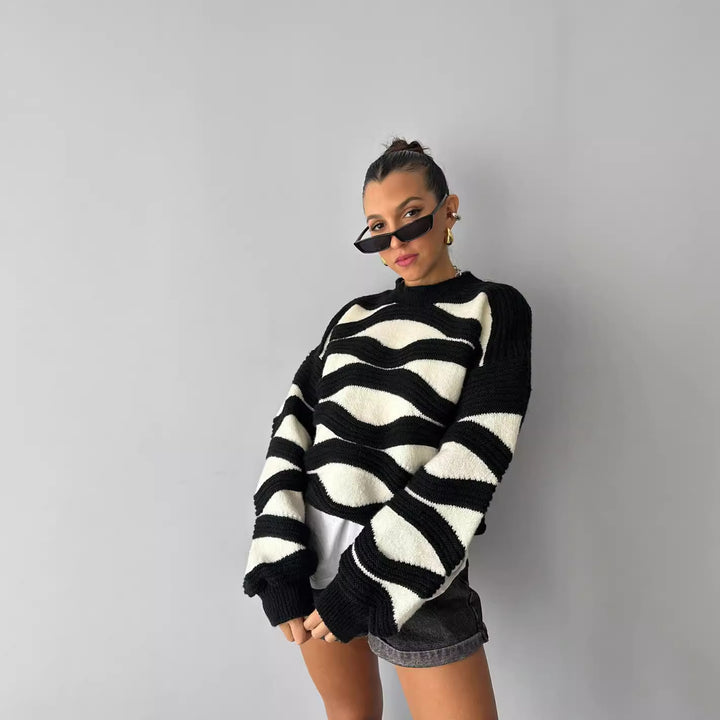 Kvinders oversized striktrøje med bølgemønster Stilla