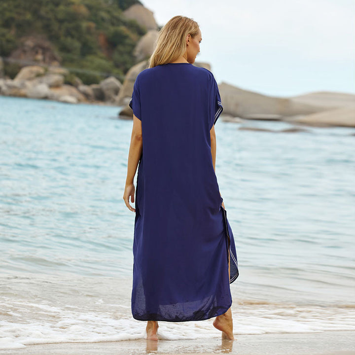 Dame Strandkaftan med kunstneriske broderidetaljer og asymmetrisk søm Stilla