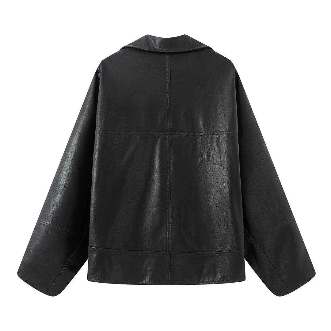 Dame elegant kunstlæderjakke med oversized snit Stilla