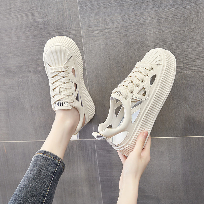 Dame Sporty Plateau-Sneakers med åndbar struktur og trendy design Stilla