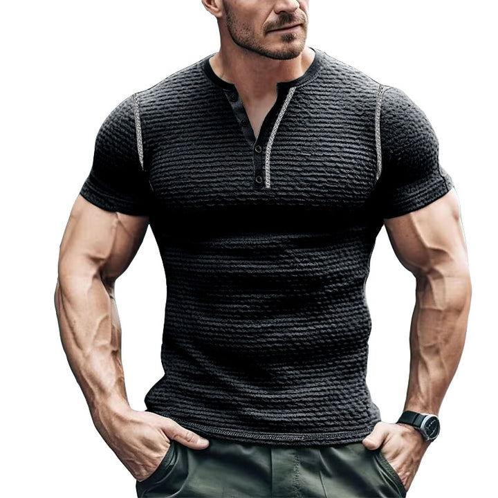 Herrer kortærmet Henley T-shirt med struktureret design og tætsiddende pasform Stilla