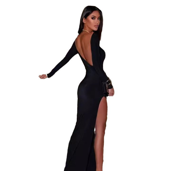 Kvinders Maksimal Aftenkjole med Off-the-Shoulder Design og Høj Slids