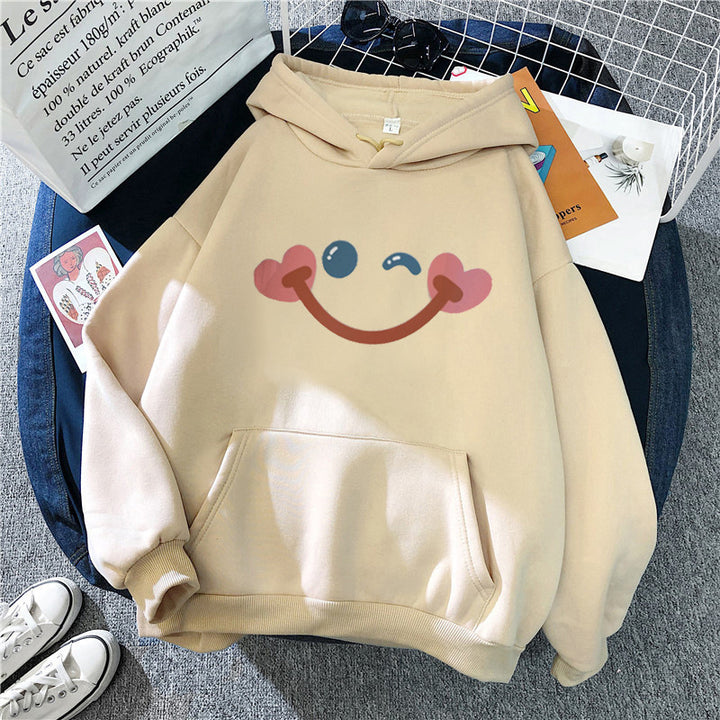 Kvinders hoodie med glad smiley-design Skovae