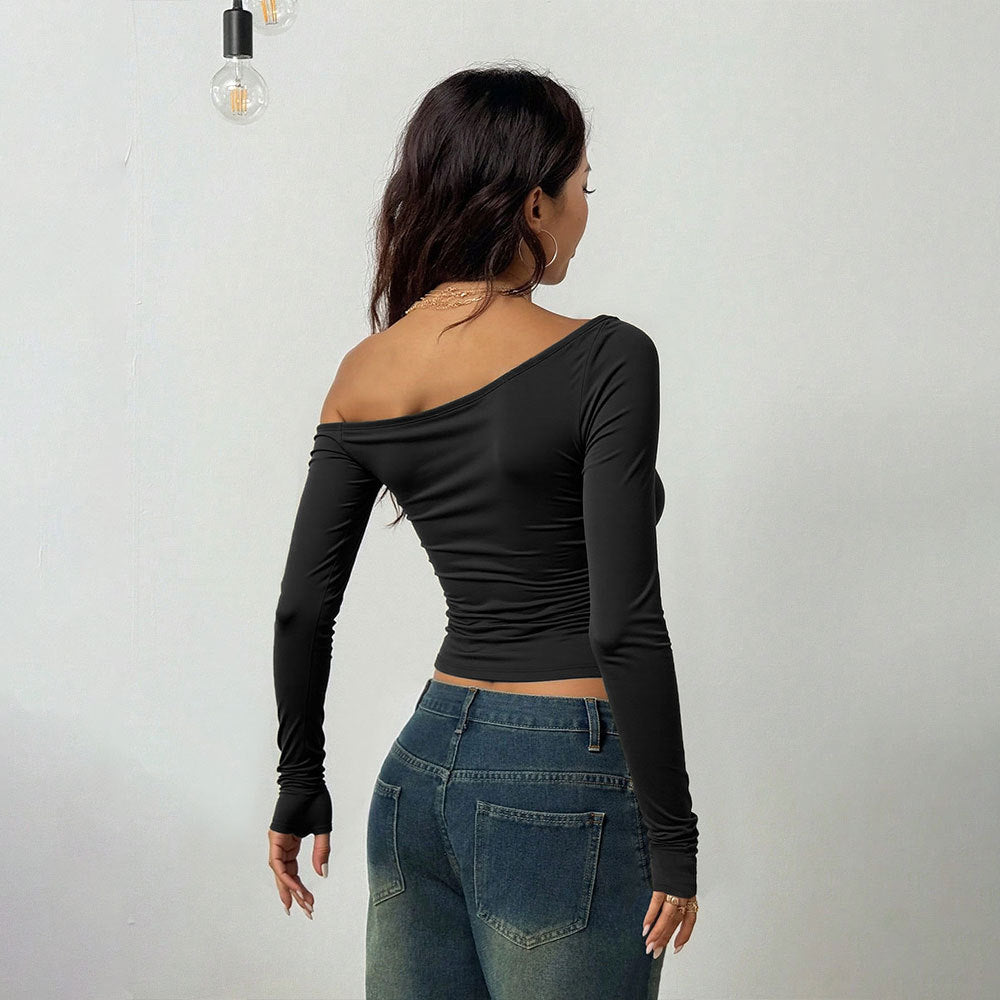 Dame elegant asymmetrisk top med raffinerede stropdetaljer Stilla