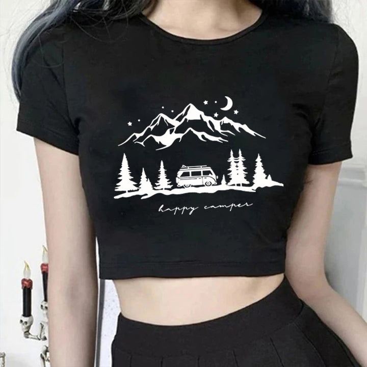 Dame kortærmet T-shirt med trykt læbemotiv Skovae