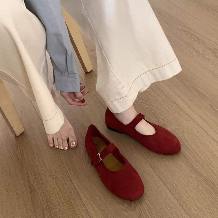 Dame suedlæder justerbare strop ballerina flade Stilla