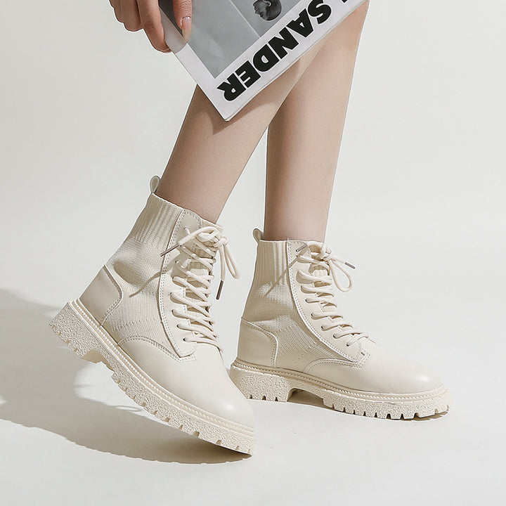 Dame mode Ankle Boots med elastisk foldestruktur og robust sål Stilla
