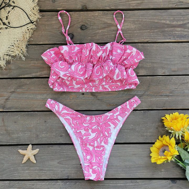 Dame bikini-sæt med voluminøst cropped-top og blomstret mønster Stilla