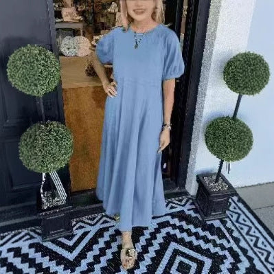 Dame maxikjole med svajende snit og elegante puffærmer Stilla
