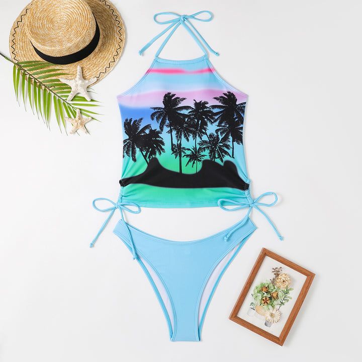 Dame bikini sæt med trendy palmemotiv og justerbar top Stilla