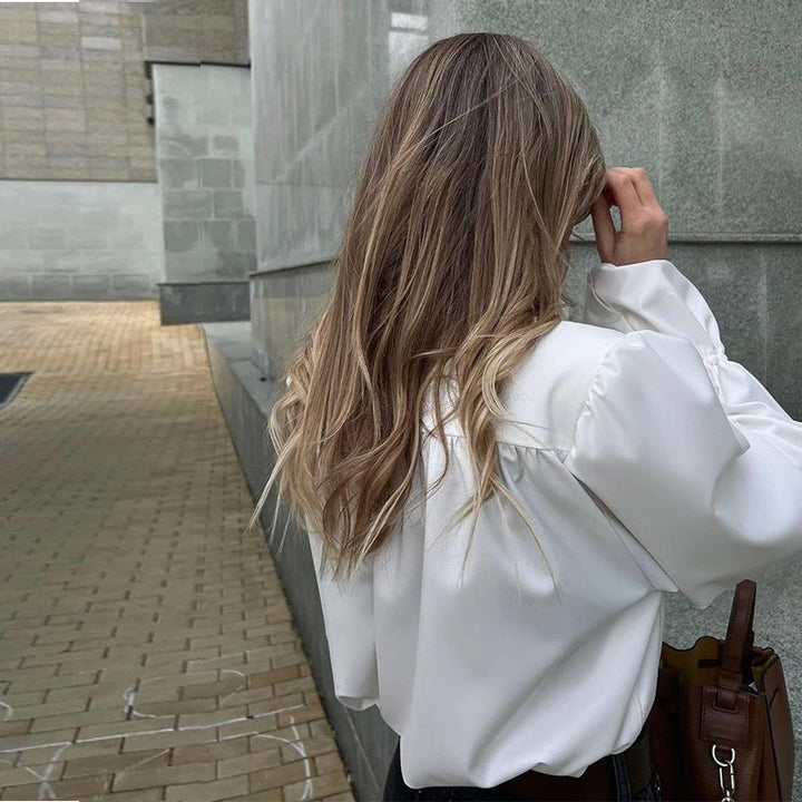 Damer elegant bluse med voluminøse ærmer og tætsiddende snit Stilla