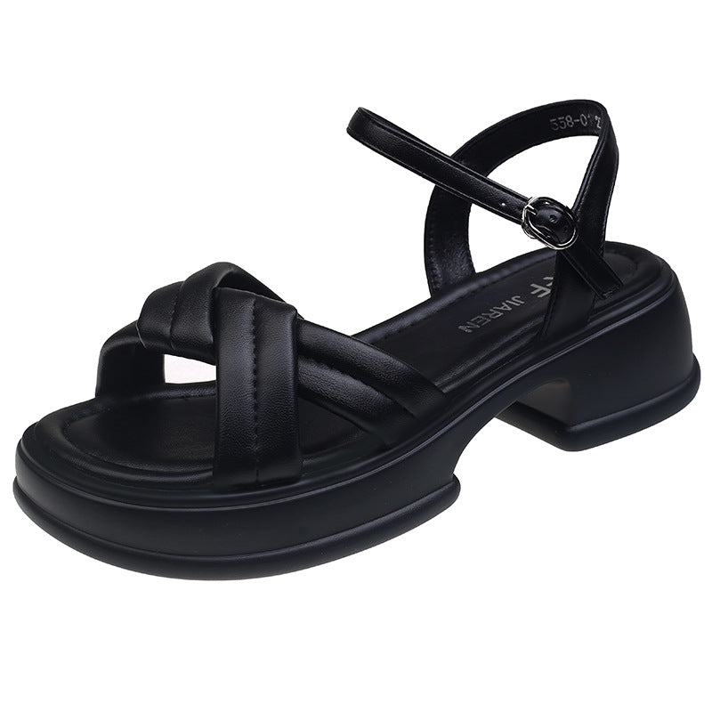 Dame sandaler med elegant tværrem og komfortabel blokhæl Stilla