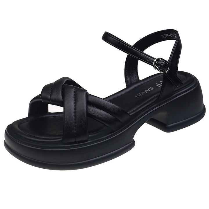 Dame sandaler med elegant tværrem og komfortabel blokhæl Stilla
