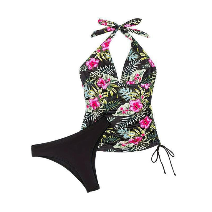 Dame Tankini-sæt med blomsterdesign og justerbar halterneck Skovae