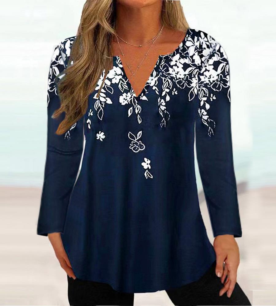 Damebluse med floral broderi Stilla