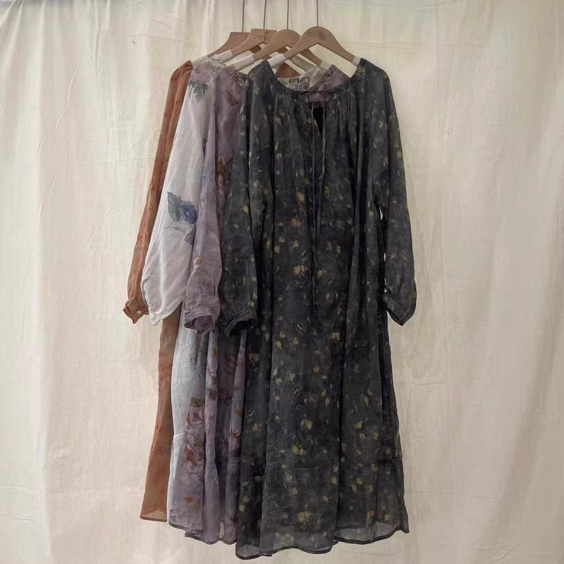 Femme Æterisk Floral Maxi-Kjole med Luftige Ærmer Stilla