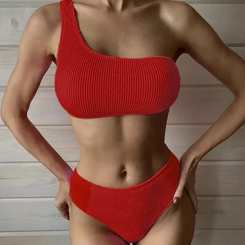 Dame Triangel-Bikini-Sæt med asymmetrisk design og struktureret stof Stilla