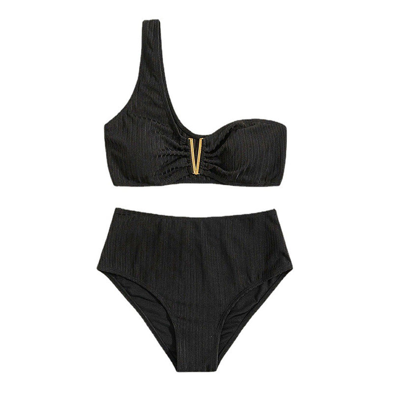 Dame Ribben-En-Skulder Høj Taljeret Bikini Sæt Stilla