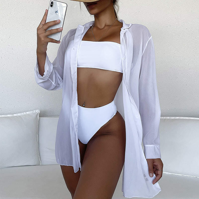 Dame Langærmet Strandbluse i let chiffon Stilla