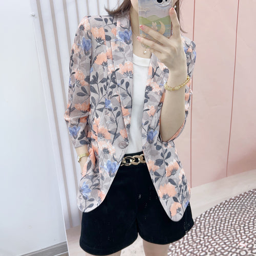 Dame blomstermønster blazer med elegant snit og praktiske lommer Stilla