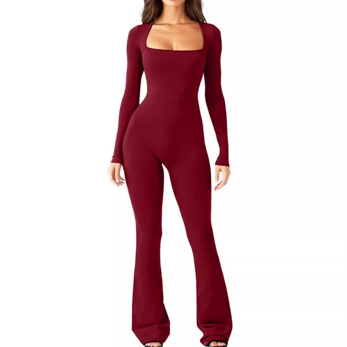 Dame Elegant Langærmet Jumpsuit med bredt ben og firkantet udskæring Stilla