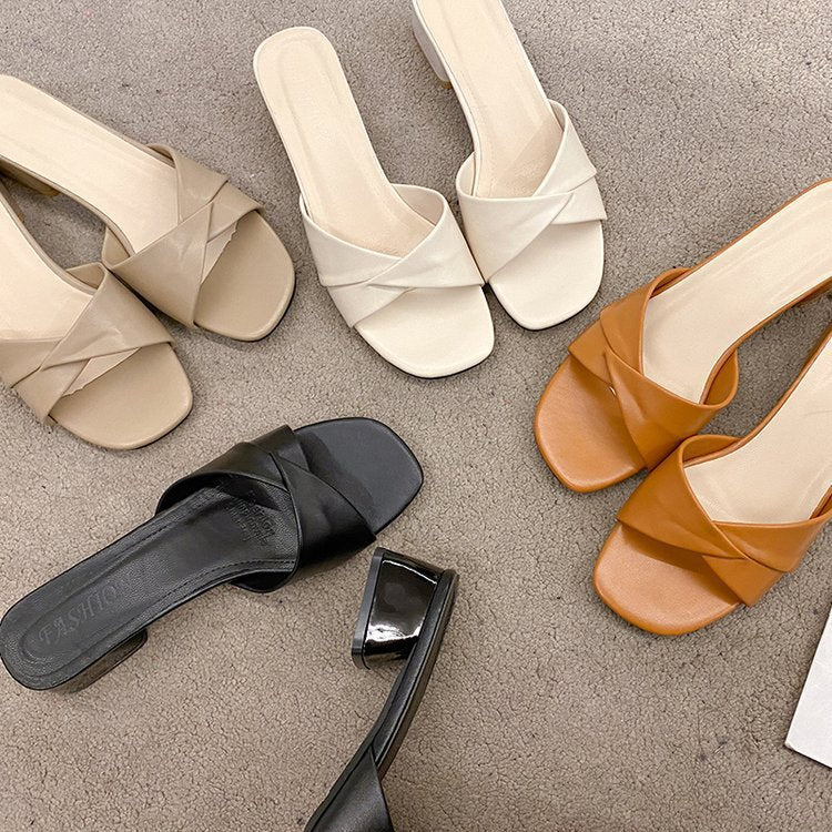 Damer Open-Toe Pantoletten med moderne Vikkel-Design Stilla