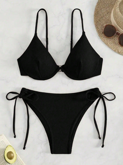 Dame triangel-bikini med justerbare stropper og sidesnøring Skovae
