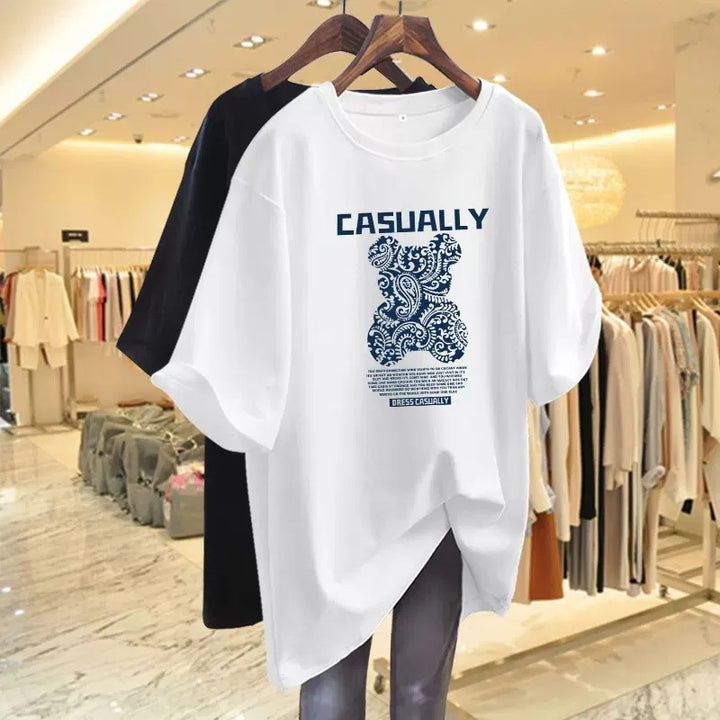 Dame T-shirt med kreativ grafisk tryk og afslappet oversized snit Stilla