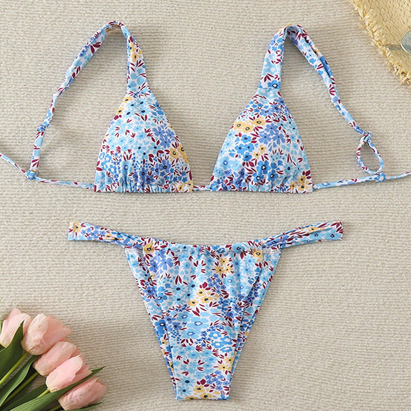 Dame triangel-bikini med justerbare stropper og blomstermønster Skovae