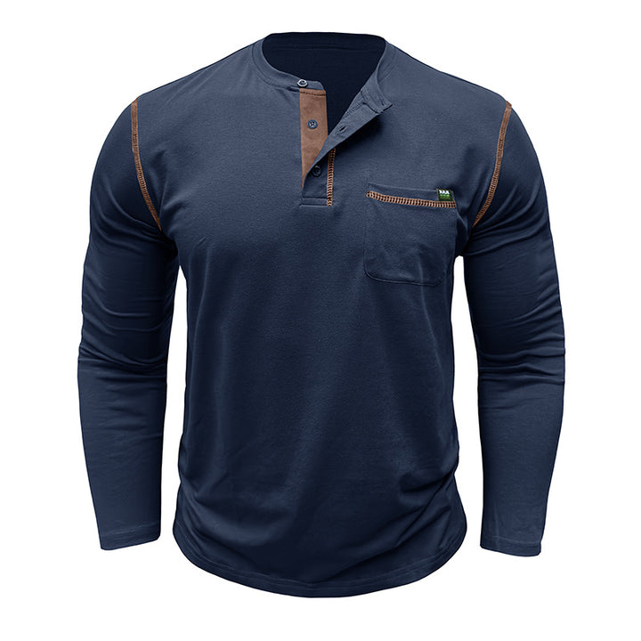 Herren Langærmet T-shirt med moderne krave og brystlomme Stilla