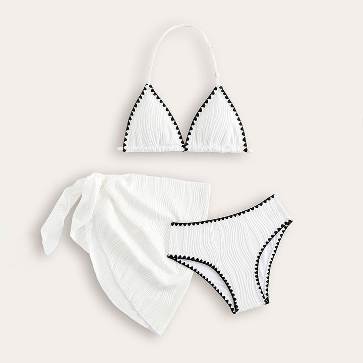Dame Bikini-sæt med dekorerede kanter og elegant indpakningsskørt Stilla