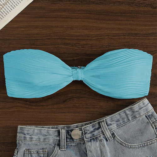 Dame Bandeau-bikinitop med stilige rynker Stilla